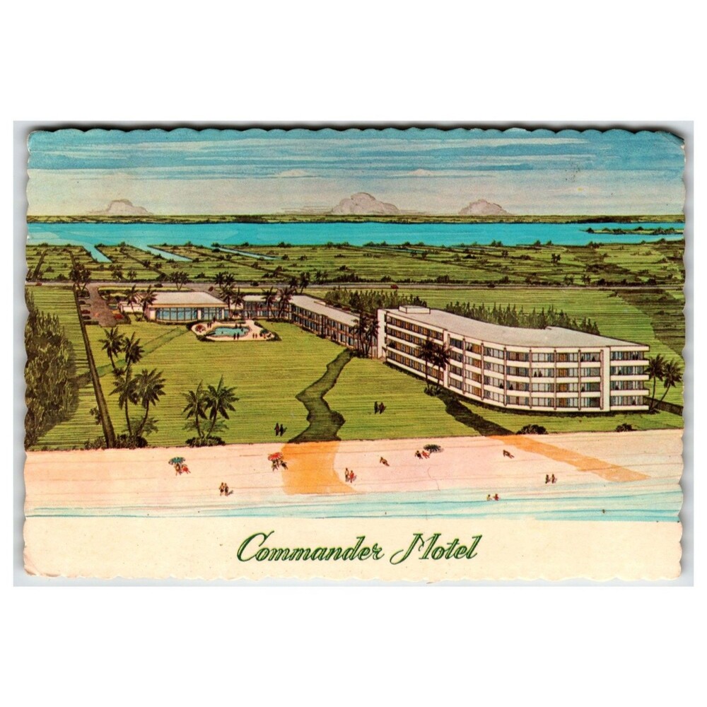 Commander Motel Riviera Beach FL Postcard 1960s Dexter Press Linen Look